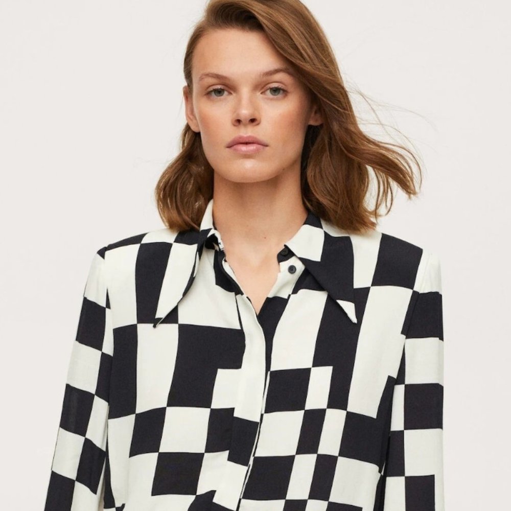 Nwt - Mango (Mng) Button Front Geo Print Shirt Dr… - image 2